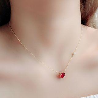 Rhinestone Heart Pendant Necklace 1 Piece - Rose Gold - One Size