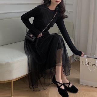 Long-sleeve Midi Panel Knit Dress