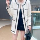Single-breasted Round-neck Color Block Jacket