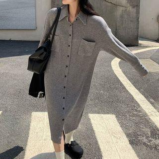 Collared Button-up Knit Midi Sheath Dress / Sweater Vest