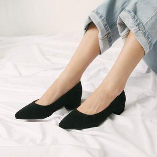 Low-heel Pointy Suedette Pumps