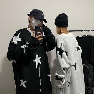 Couple Matching Star Print Distressed Sweater
