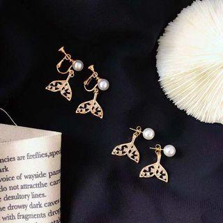 Faux Pearl Alloy Mermaid Tail Dangle Earring