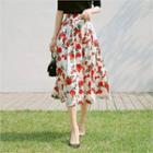 Tall Size Pleated Floral Print Maxi Skirt