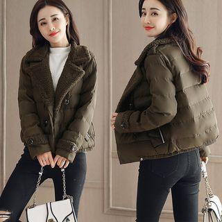 Faux Shearling Panel Double-breasted Padded Jacket