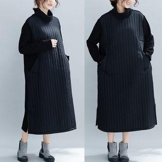 Long-sleeve Turtleneck Midi Dress Black - One Size