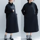 Long-sleeve Turtleneck Midi Dress Black - One Size