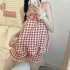 Set: Sleeveless Gingham Top + Shorts Set Of 2 - Top - Pink - One Size / Shorts - Pink - One Size