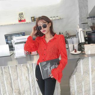 Ruffle-cuff Fringed Sheer Shirt