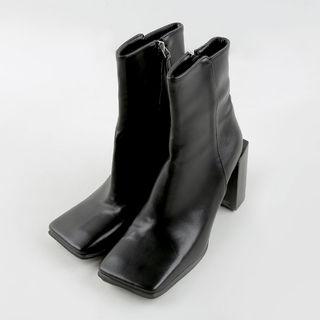 Square-toe Block-heel Short Boot