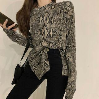 Long-sleeve Python Print T-shirt Black & White - One Size