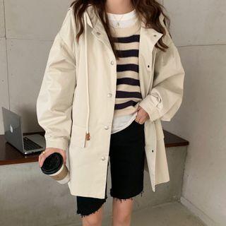 Hooded Medium Long Jacket As Shown In Figure - One Size