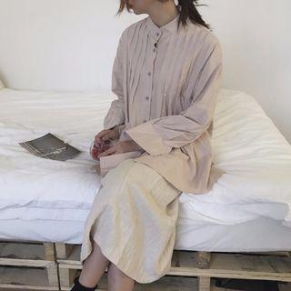 Long-sleeve Slit Shirt / Midi A-line Skirt