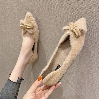 Bow Pointy-toe Fluffy Flats