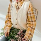 V-neck Cable-knit Buttoned Sweater Vest