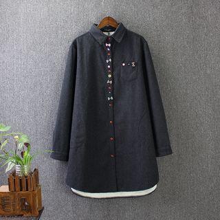 Bow Detail Fleece Lined Long Shirt