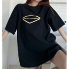 Lettering Oversize Short-sleeve Top As Shown In Figure - One Size