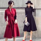 Long-sleeve Asymmetric-hem A-line Dress
