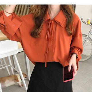 Pocket Detail Lace Up Blouse