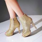 Glitter Peep-toe High-heel Ankle Boots