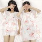 Flamingo Short-sleeve Nightdress / Set : Short-sleeve Top + Shorts