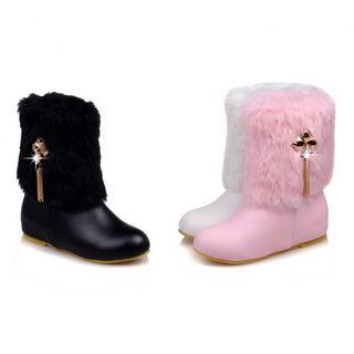 Embellished Furry Panel Hidden Wedge Short Boots