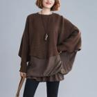 Long-sleeve Tunic Knit Top Coffee - One Size