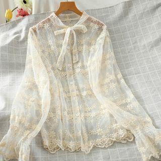 Ribbon Bell-sleeve Lace Top