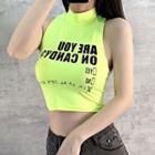 Sleeveless Lettering Mock-neck Crop Top