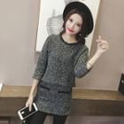 Set : Melange 3/4-sleeve Knit Top + Skirt