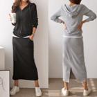 Set: Plain Hoodie + Band-waist Slit-back Skirt