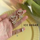 Heart Faux Pearl Bow Rhinestone Dangle Earring 1 Pair - 925 Silver Stud Earrings - White & Gold - One Size