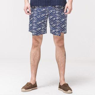 Asymmetric-hem Printed Shorts