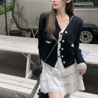 Mock Two-piece Cardigan / Layered Mini A-line Skirt