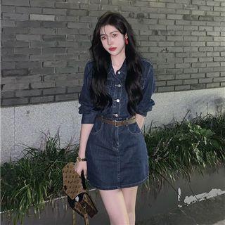 Short-sleeve Denim Mini Shirt Dress