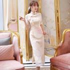 Traditional Chinese Elbow-sleeve Lace Midi Dress