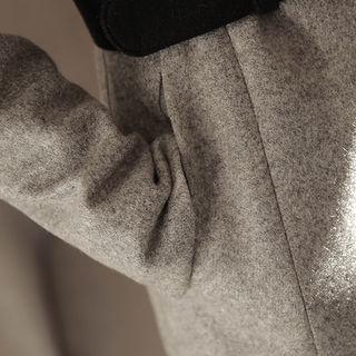Collarless Contrast-trim Wool Blend Coat With Belt