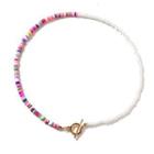Bead Necklace C10-02-34 - Pink & White & Gold - One Size