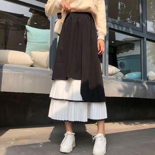 Two-tone Layered Midi A-line Skirt