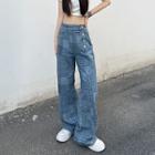 High Waist Patchwork Loose-fit Jeans