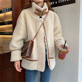 Buckled Stand-collar Fleece Jacket White - One Size