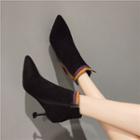 Contrast Trim High-heel Pointy-toe Ankle Boots