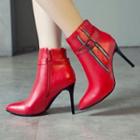 Faux Leather Buckled Kitten-heel Ankle Boots