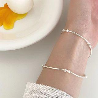 Freshwater Pearl Layered Alloy Bangle White & Silver - One Size