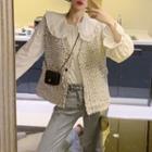 Collared Bell-sleeve Blouse / Single-breasted Tweed Vest