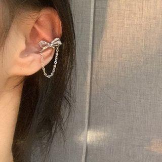 Bow Chained Alloy Cuff Earring 1 Pc - Right - Silver - One Size