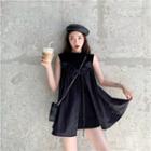 Lace-up Ruffled Sleeveless Dress Black - One Size