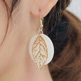 Leaf Alloy Disc Shell Dangle Earring