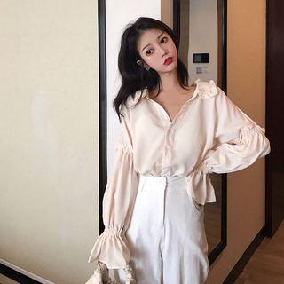 Bell-sleeve Ruffle Trim Blouse