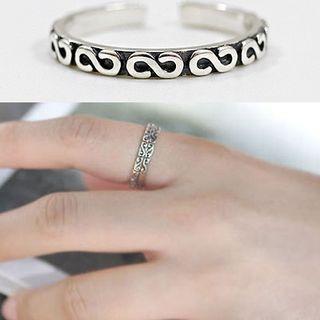 925 Sterling Silver Patterned Open Ring Adjustable - Ar733 - Silver - One Size